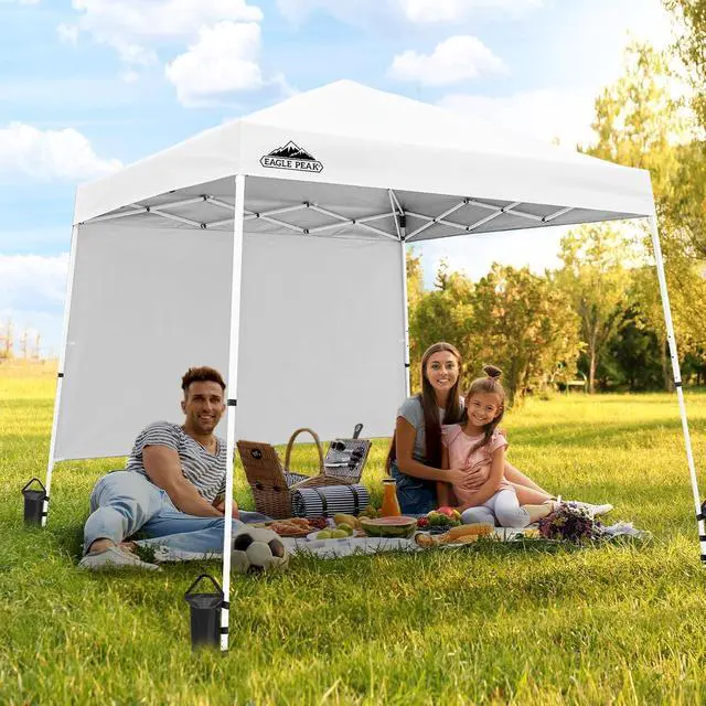 Alt view image 5 of 7 - 10x10 Pop Up Canopy Tent with Sidewall, Compact, Portable Slant Leg Instant Sun Shelter for Beach, Sports, & Camping, 10x10 Base 8x8 Top, White