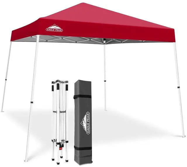 Main image of 10x10 Slant Leg Pop-up Canopy Tent Easy One Person Setup Instant Outdoor Beach Canopy Folding Portable Sports Shelter 10x10 Base 8x8 Top (Red)