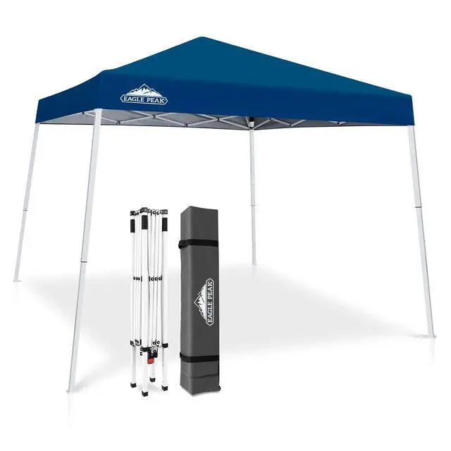 Alt view image 4 of 7 - 10x10 Slant Leg Pop-up Canopy Tent Easy One Person Setup Instant Outdoor Beach Canopy Folding Portable Sports Shelter 10x10 Base 8x8 Top (Dark Blue)