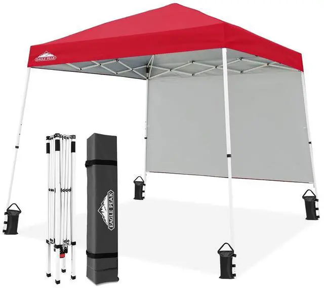 Main image of 10x10 Pop Up Canopy Tent with Sidewall, Compact, Portable Slant Leg Instant Sun Shelter for Beach, Sports, & Camping, 10x10 Base 8x8 Top, Red