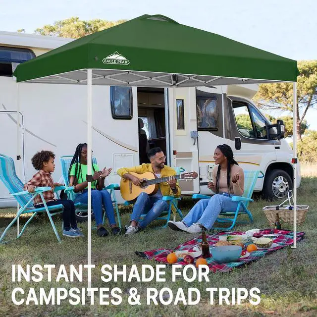 Alt view image 5 of 7 - Pop Up Canopy Tent with Wheeled Carry Bag, 8 Stakes, 4 Ropes, Easy Set Up Tent Canopy, 8x8 ft, Green