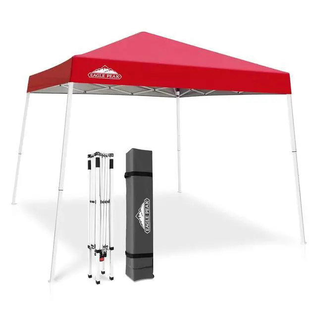 Alt view image 4 of 7 - 10x10 Slant Leg Pop-up Canopy Tent Easy One Person Setup Instant Outdoor Beach Canopy Folding Portable Sports Shelter 10x10 Base 8x8 Top (Red)