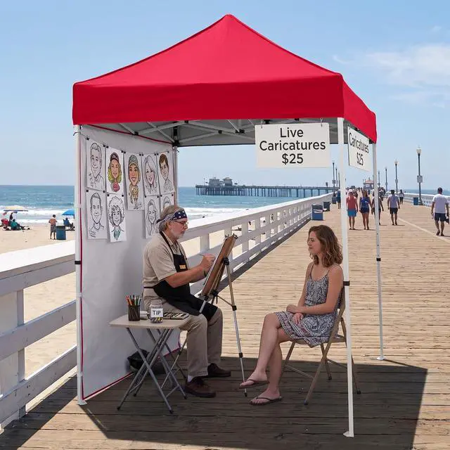 Alt view image 5 of 7 - Pop up Canopy 5x5, Outdoor Portable Canopy Tent with One Removable Sunwall, Carry Bag Included, Red