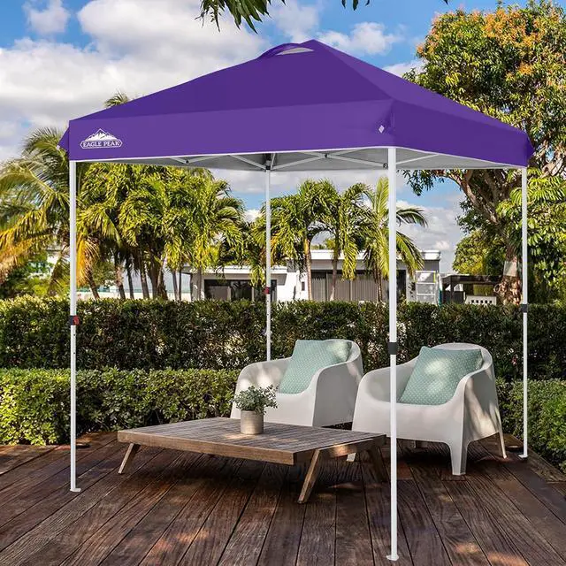 Alt view image 7 of 7 - Pop Up Canopy Tent with Wheeled Carry Bag, 8 Stakes, 4 Ropes, Easy Set Up Tent Canopy, 6.6x6.6 ft, Purple