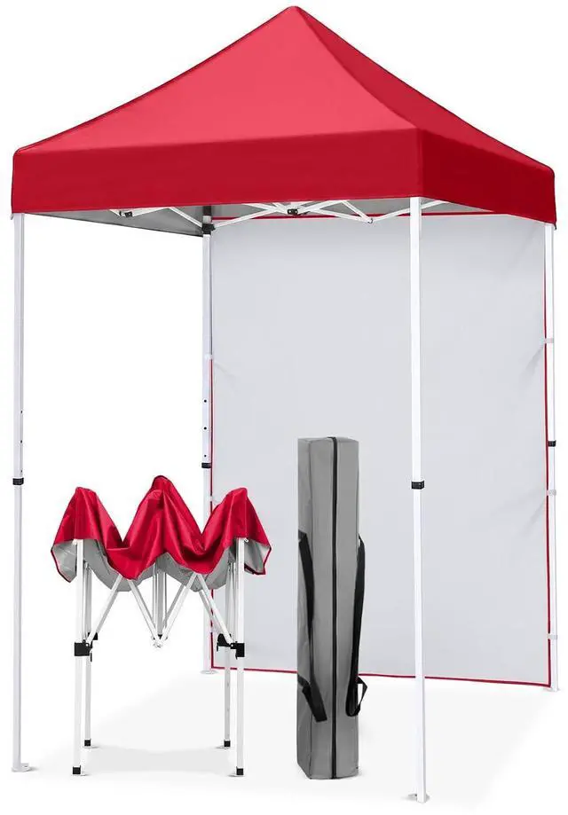 Main image of Pop up Canopy 5x5, Outdoor Portable Canopy Tent with One Removable Sunwall, Carry Bag Included, Red