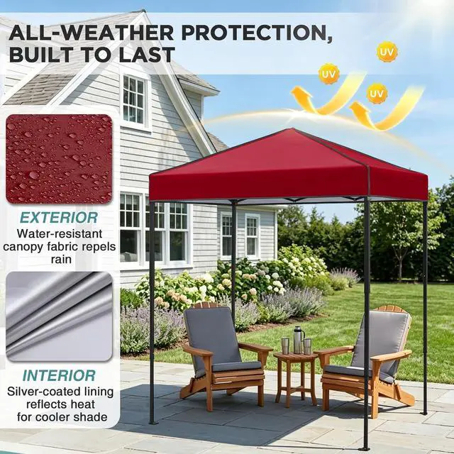 Alt view image 4 of 7 - 6x4 Instant Pop Up Canopy Tent, Straight Leg Sun Shelter, Portable Canopy with Carry Bag for Camping, Beach & Sports, Burgundy