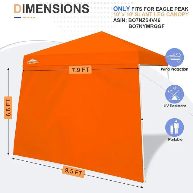 Alt view image 5 of 7 - Sunwall/Sidewall for 10x10 Slant Leg Canopy Only, 1 Sidewall, Orange