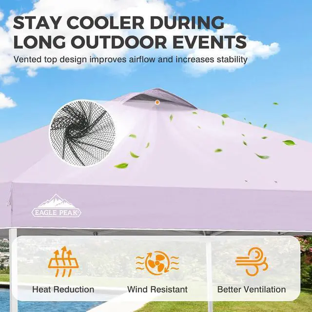 Alt view image 2 of 7 - Pop Up Canopy Tent with Wheeled Carry Bag, 8 Stakes, 4 Ropes, 4 Weight Bags, Easy Set Up Tent Canopy, 10x10 ft, 100sqft of Shade, Lilac
