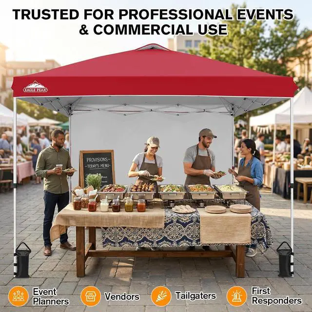 Alt view image 5 of 7 - Commercial Canopy 10x10 Pop Up Canopy Tent with 1 Sidewall, Easy Setup Heavy Duty Instant Event Shelter for Vendors & Markets, Outdoor Sun Shade, Red
