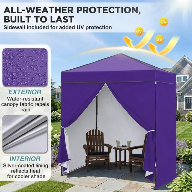 Alt view image 4 of 7 - 6x4 Instant Pop Up Canopy Tent with 4 Side Wall Panels, Straight Leg Sun Shelter, Portable Canopy with Carry Bag for Camping, Beach & Sports, Purple