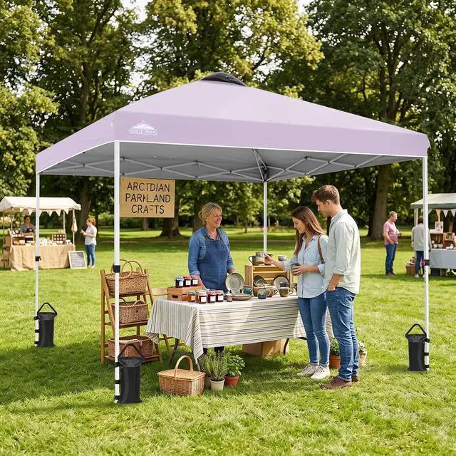 Alt view image 5 of 7 - Pop Up Canopy Tent with Wheeled Carry Bag, 8 Stakes, 4 Ropes, 4 Weight Bags, Easy Set Up Tent Canopy, 10x10 ft, 100sqft of Shade, Lilac