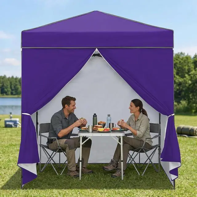 Alt view image 5 of 7 - 6x4 Instant Pop Up Canopy Tent with 4 Side Wall Panels, Straight Leg Sun Shelter, Portable Canopy with Carry Bag for Camping, Beach & Sports, Purple