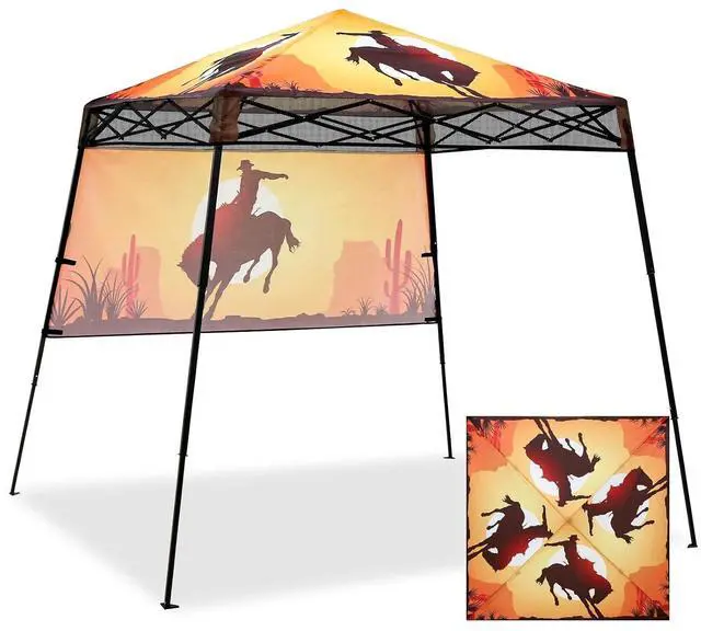 Main image of 8x8 Pop Up Canopy Tent with Sidewall, Compact, Portable Slant Leg Instant Sun Shelter for Beach, Sports, & Camping, 8x8 Base 6x6 Top, Cowboy