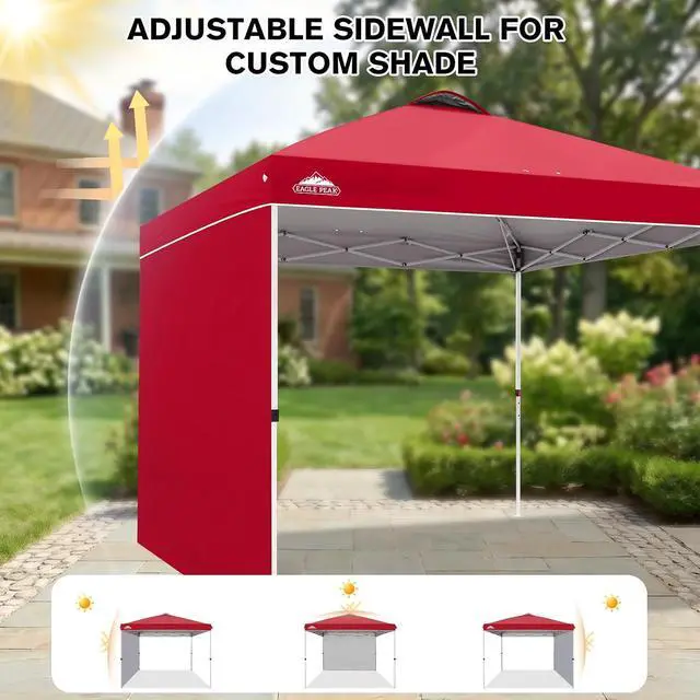 Alt view image 7 of 7 - Commercial Canopy 10x10 Pop Up Canopy Tent with 1 Sidewall, Easy Setup Heavy Duty Instant Event Shelter for Vendors & Markets, Outdoor Sun Shade, Red