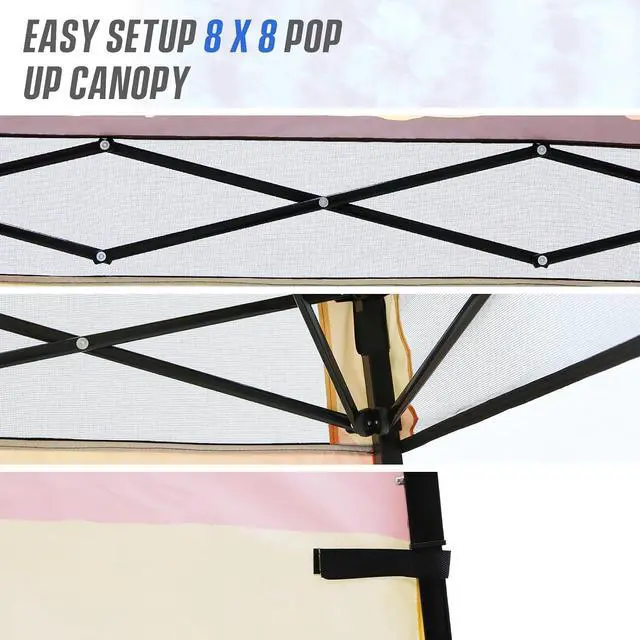 Alt view image 7 of 7 - 8x8 Pop Up Canopy Tent with Sidewall, Compact, Portable Slant Leg Instant Sun Shelter for Beach, Sports, & Camping, 8x8 Base 6x6 Top, Cowboy