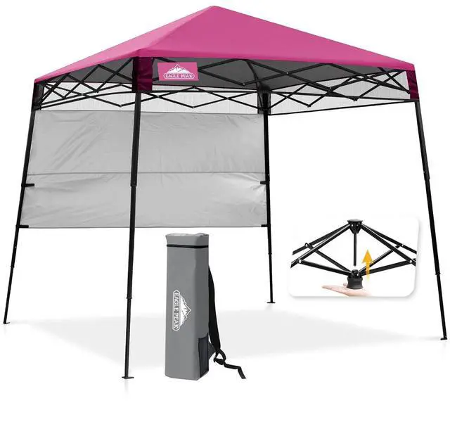 Main image of 8x8 Pop Up Canopy Tent with Sidewall, Compact, Portable Slant Leg Instant Sun Shelter for Beach, Sports, & Camping, 8x8 Base 6x6 Top, Pink