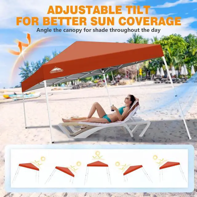 Alt view image 7 of 7 - 10x10 Slant Leg Pop-up Canopy Tent Easy One Person Setup Instant Outdoor Beach Canopy Folding Portable Sports Shelter 10x10 Base 8x8 Top (Brick Red)