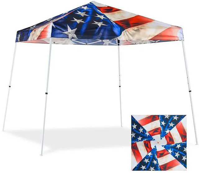 Main image of 10x10 Slant Leg Pop-up Canopy Tent Easy One Person Setup Instant Outdoor Beach Canopy Folding Portable Sports Shelter 10x10 Base 8x8 Top (Stars and Stripes)