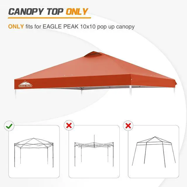 Alt view image 6 of 7 - Replacement Canopy Top for Eagle Peak 10x10 Straight Leg Pop Up Canopy Frame Only, Canopy Cover with Air Vent, UPF 50+, Frame NOT Included, Brick Red