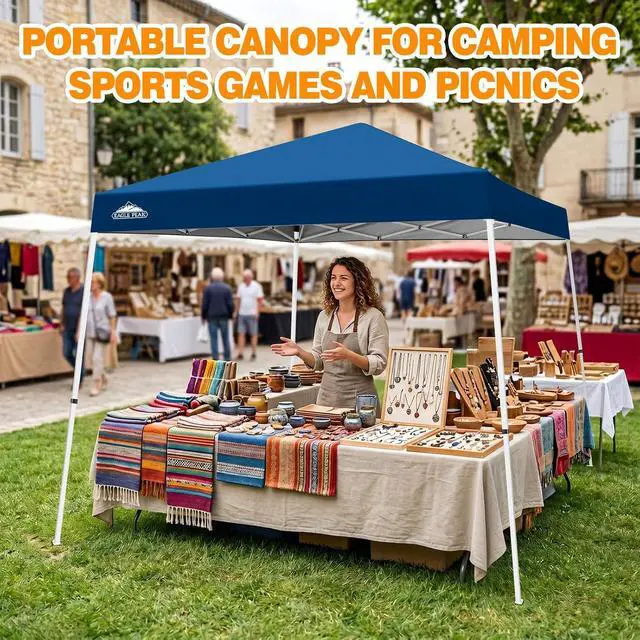 Alt view image 6 of 7 - 10x10 Slant Leg Pop-up Canopy Tent Easy One Person Setup Instant Outdoor Beach Canopy Folding Portable Sports Shelter 10x10 Base 8x8 Top (Dark Blue)