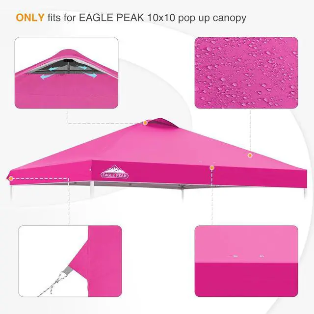 Alt view image 4 of 7 - Replacement Canopy Top for Eagle Peak 10x10 Straight Leg Pop Up Canopy Frame Only, Canopy Cover with Air Vent, UPF 50+, Frame NOT Included, Pink