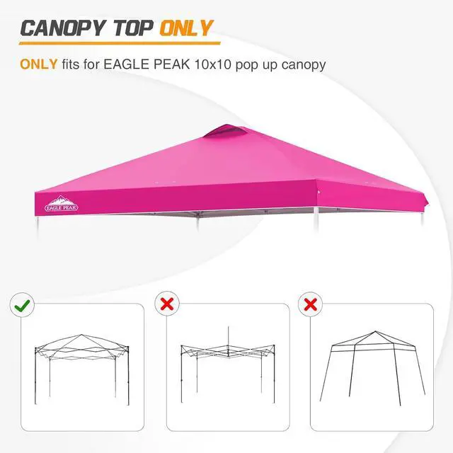Alt view image 7 of 7 - Replacement Canopy Top for Eagle Peak 10x10 Straight Leg Pop Up Canopy Frame Only, Canopy Cover with Air Vent, UPF 50+, Frame NOT Included, Pink