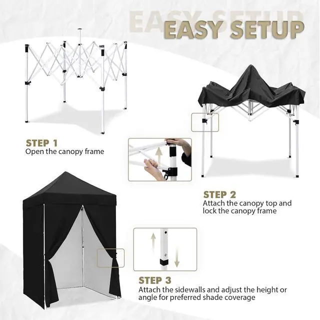 Alt view image 2 of 7 - 5x5 Instant Canopy with 4-Side Wall Panels, Small Pop up Portable Canopy Tent with Carry Bag, Light Weight Sun Shelter for Sports, Camping and Beach, Black
