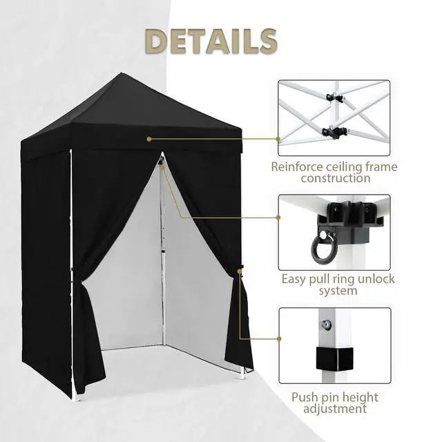 Alt view image 4 of 7 - 5x5 Instant Canopy with 4-Side Wall Panels, Small Pop up Portable Canopy Tent with Carry Bag, Light Weight Sun Shelter for Sports, Camping and Beach, Black