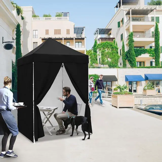Alt view image 5 of 7 - 5x5 Instant Canopy with 4-Side Wall Panels, Small Pop up Portable Canopy Tent with Carry Bag, Light Weight Sun Shelter for Sports, Camping and Beach, Black