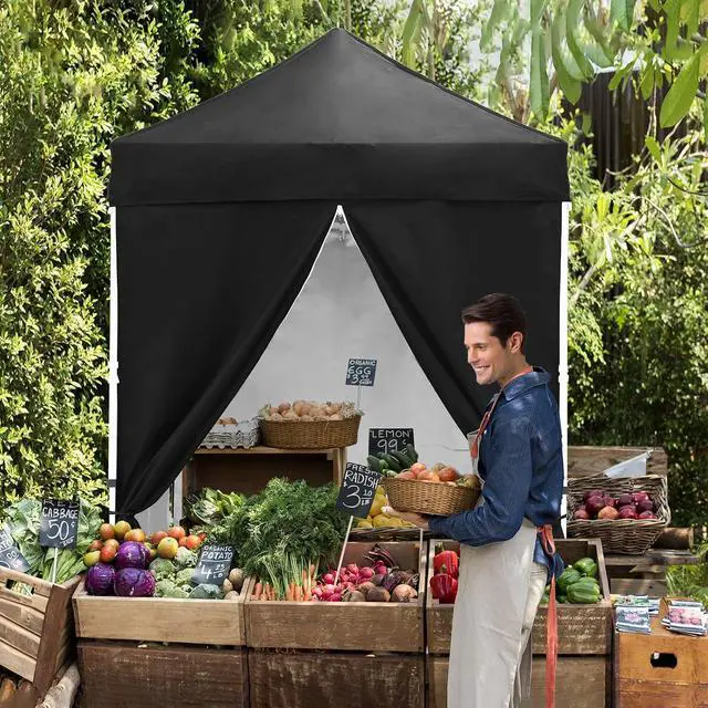 Alt view image 7 of 7 - 5x5 Instant Canopy with 4-Side Wall Panels, Small Pop up Portable Canopy Tent with Carry Bag, Light Weight Sun Shelter for Sports, Camping and Beach, Black