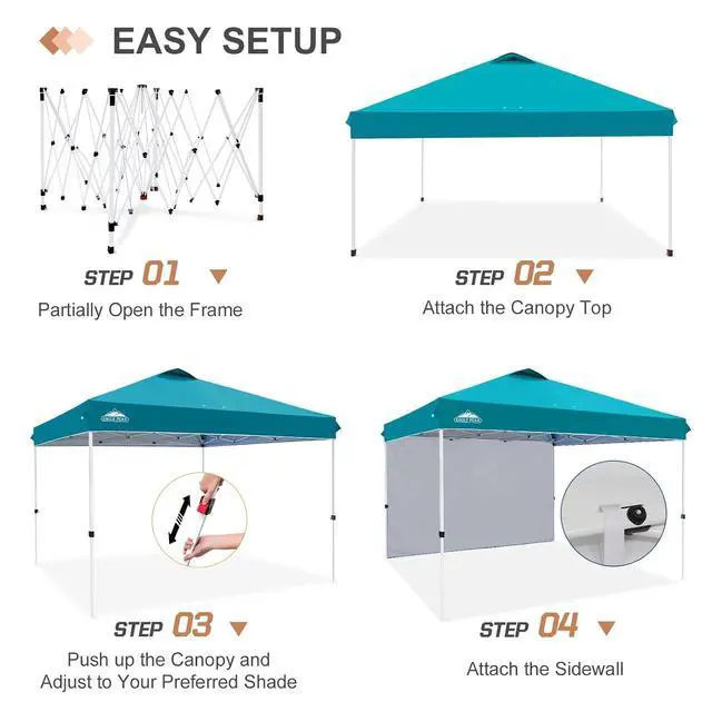 Alt view image 7 of 7 - Commercial Canopy 12x12 Pop Up Canopy Tent with 1 Sidewall, Easy Setup Heavy Duty Instant Event Shelter for Vendors & Markets, Outdoor Sun Shade, Turquoise