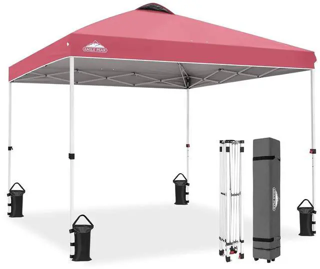 Main image of Pop Up Canopy Tent with Wheeled Carry Bag, 8 Stakes, 4 Ropes, 4 Weight Bags, Easy Set Up Tent Canopy, 10x10 ft, 100sqft of Shade, Peach Pink