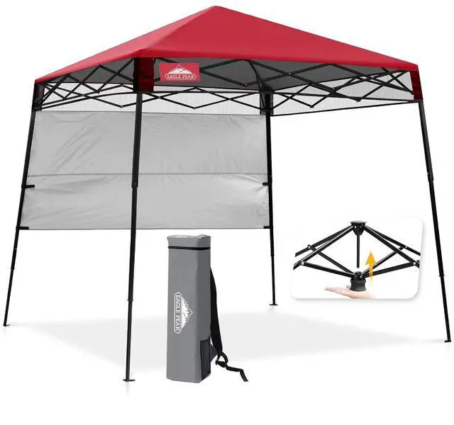 Main image of 8x8 Pop Up Canopy Tent with Sidewall, Compact, Portable Slant Leg Instant Sun Shelter for Beach, Sports, & Camping, 8x8 Base 6x6 Top, Red