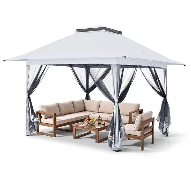 Main image of 13x13 Pop Up Canopy Tent with Mosquito Netting Screen Tent, Auto Extending Eaves 169 Sq Ft of Shade, Easy One-Person Setup Screened Gazebo for Backyard and Patio, White