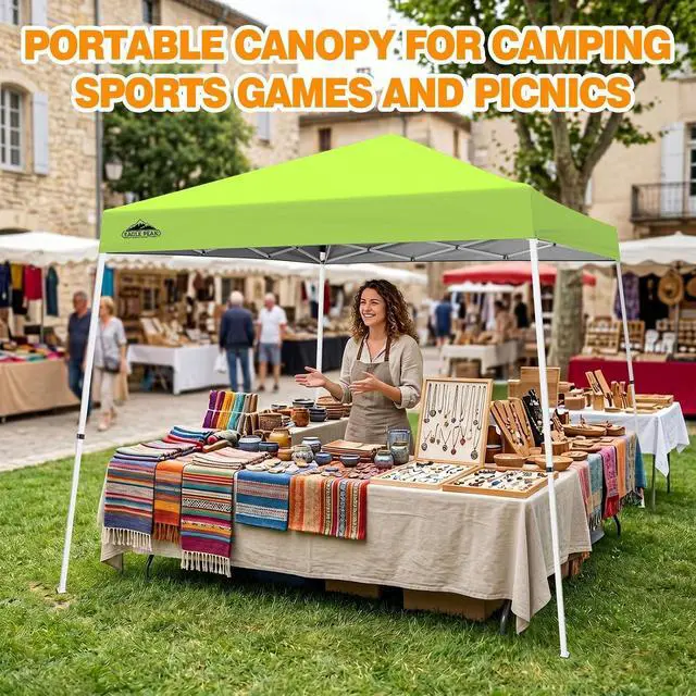 Alt view image 5 of 7 - 10x10 Slant Leg Pop-up Canopy Tent Easy One Person Setup Instant Outdoor Beach Canopy Folding Portable Sports Shelter 10x10 Base 8x8 Top (Neon Green)