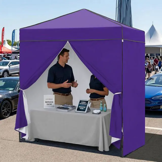 Alt view image 7 of 7 - 6x4 Instant Pop Up Canopy Tent with 4 Side Wall Panels, Straight Leg Sun Shelter, Portable Canopy with Carry Bag for Camping, Beach & Sports, Purple