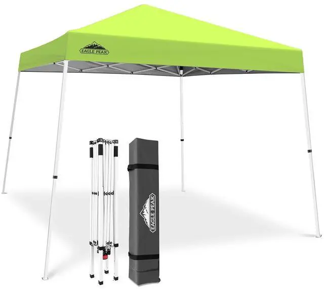 Main image of 10x10 Slant Leg Pop-up Canopy Tent Easy One Person Setup Instant Outdoor Beach Canopy Folding Portable Sports Shelter 10x10 Base 8x8 Top (Neon Green)