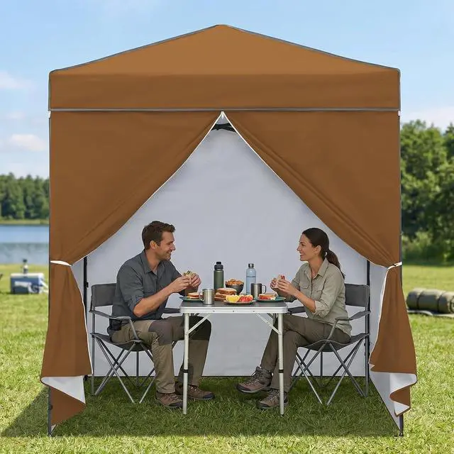 Alt view image 5 of 7 - 6x4 Instant Pop Up Canopy Tent with 4 Side Wall Panels, Straight Leg Sun Shelter, Portable Canopy with Carry Bag for Camping, Beach & Sports, Khaki
