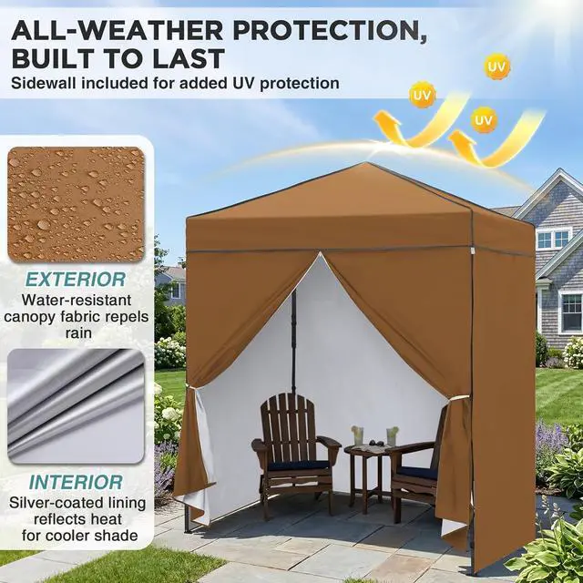 Alt view image 4 of 7 - 6x4 Instant Pop Up Canopy Tent with 4 Side Wall Panels, Straight Leg Sun Shelter, Portable Canopy with Carry Bag for Camping, Beach & Sports, Khaki
