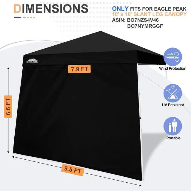 Alt view image 4 of 5 - Sunwall/Sidewall for 10x10 Slant Leg Canopy Only, 1 Sidewall, Black