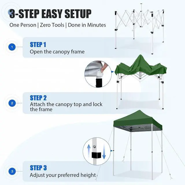 Alt view image 7 of 7 - 5x5 Pop Up Canopy Tent Instant Outdoor Canopy Easy Set-up Straight Leg Folding Shelter, Green