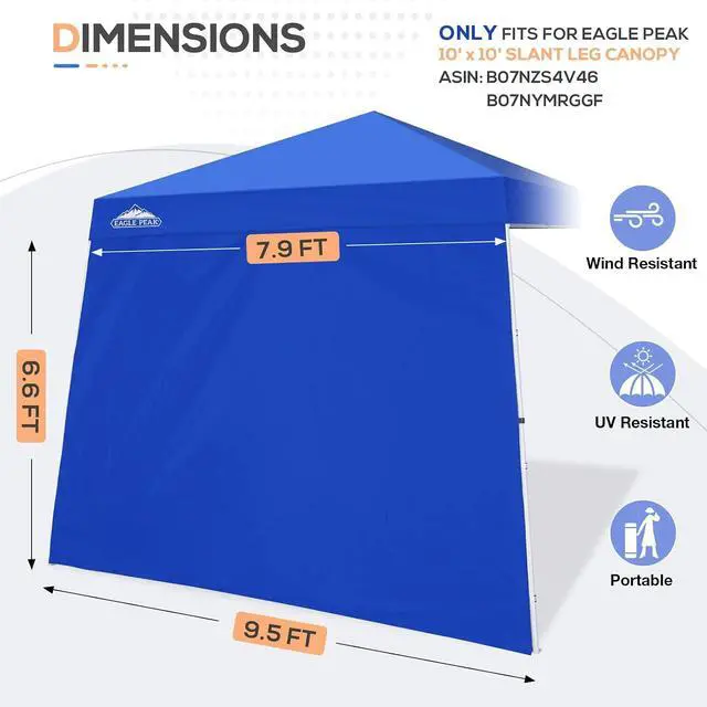 Alt view image 4 of 7 - Sunwall/Sidewall for 10x10 Slant Leg Canopy Only, 1 Sidewall, Blue