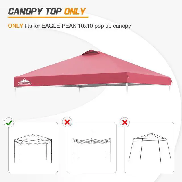 Alt view image 7 of 7 - Replacement Canopy Top for Eagle Peak 10x10 Straight Leg Pop Up Canopy Frame Only, Canopy Cover with Air Vent, UPF 50+, Frame NOT Included, Peach Pink