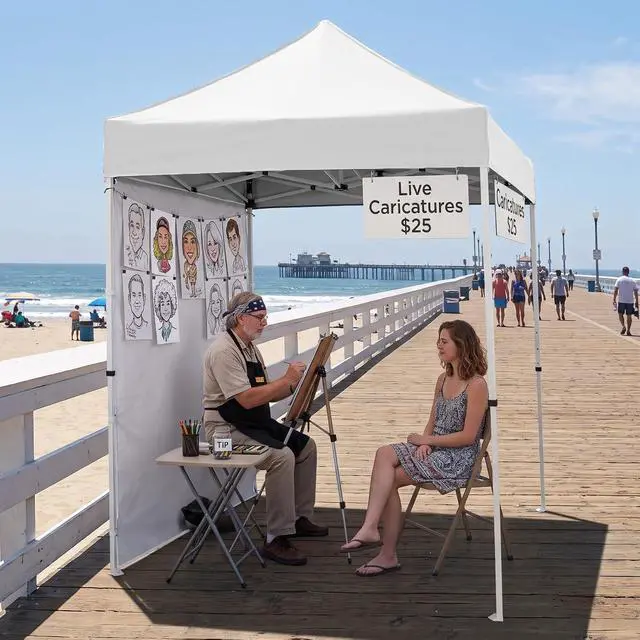 Alt view image 5 of 7 - Pop up Canopy 5x5, Outdoor Portable Canopy Tent with One Removable Sunwall, Carry Bag Included, White