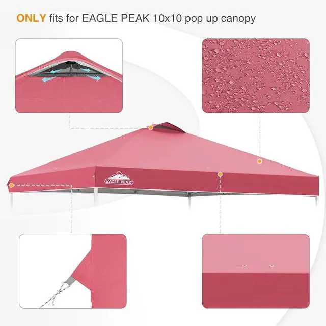 Alt view image 4 of 7 - Replacement Canopy Top for Eagle Peak 10x10 Straight Leg Pop Up Canopy Frame Only, Canopy Cover with Air Vent, UPF 50+, Frame NOT Included, Peach Pink