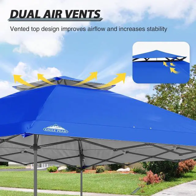 Alt view image 2 of 7 - Replacement Canopy Top for Eagle Peak 13x13 Straight Leg Pop Up Canopy Frame Only, Canopy Cover with Two Tier Air Vent, UPF 50+, Frame NOT Included, Blue