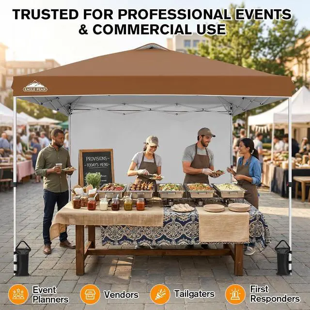 Alt view image 5 of 7 - Commercial Canopy 10x10 Pop Up Canopy Tent with 1 Sidewall, Easy Setup Heavy Duty Instant Event Shelter for Vendors & Markets, Outdoor Sun Shade, Khaki