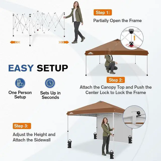 Alt view image 6 of 7 - Commercial Canopy 10x10 Pop Up Canopy Tent with 1 Sidewall, Easy Setup Heavy Duty Instant Event Shelter for Vendors & Markets, Outdoor Sun Shade, Khaki