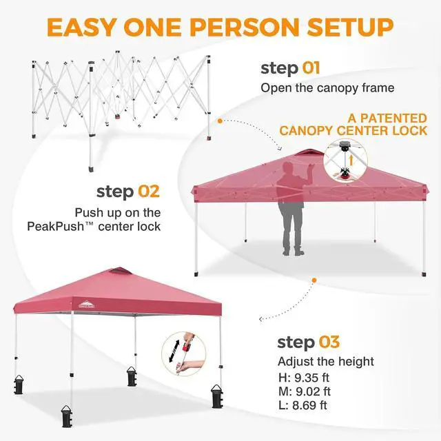 Alt view image 6 of 7 - Pop Up Canopy Tent with Wheeled Carry Bag, 8 Stakes, 4 Ropes, 4 Weight Bags, Easy Set Up Tent Canopy, 10x10 ft, 100sqft of Shade, Peach Pink