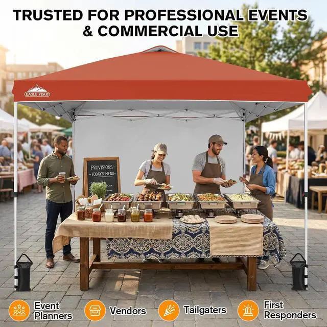 Alt view image 5 of 7 - Commercial Canopy 10x10 Pop Up Canopy Tent with 1 Sidewall, Easy Setup Heavy Duty Instant Event Shelter for Vendors & Markets, Outdoor Sun Shade, Brick Red